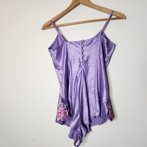 Victorias Secret Floral Embroidery Stretch Satin Romper Bodysuit Sexy Medium - Picture 9 of 10